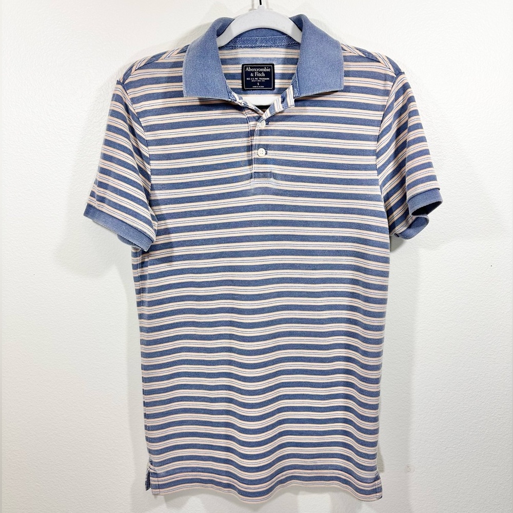Abercrombie & Fitch Light Blue and White Striped Polo